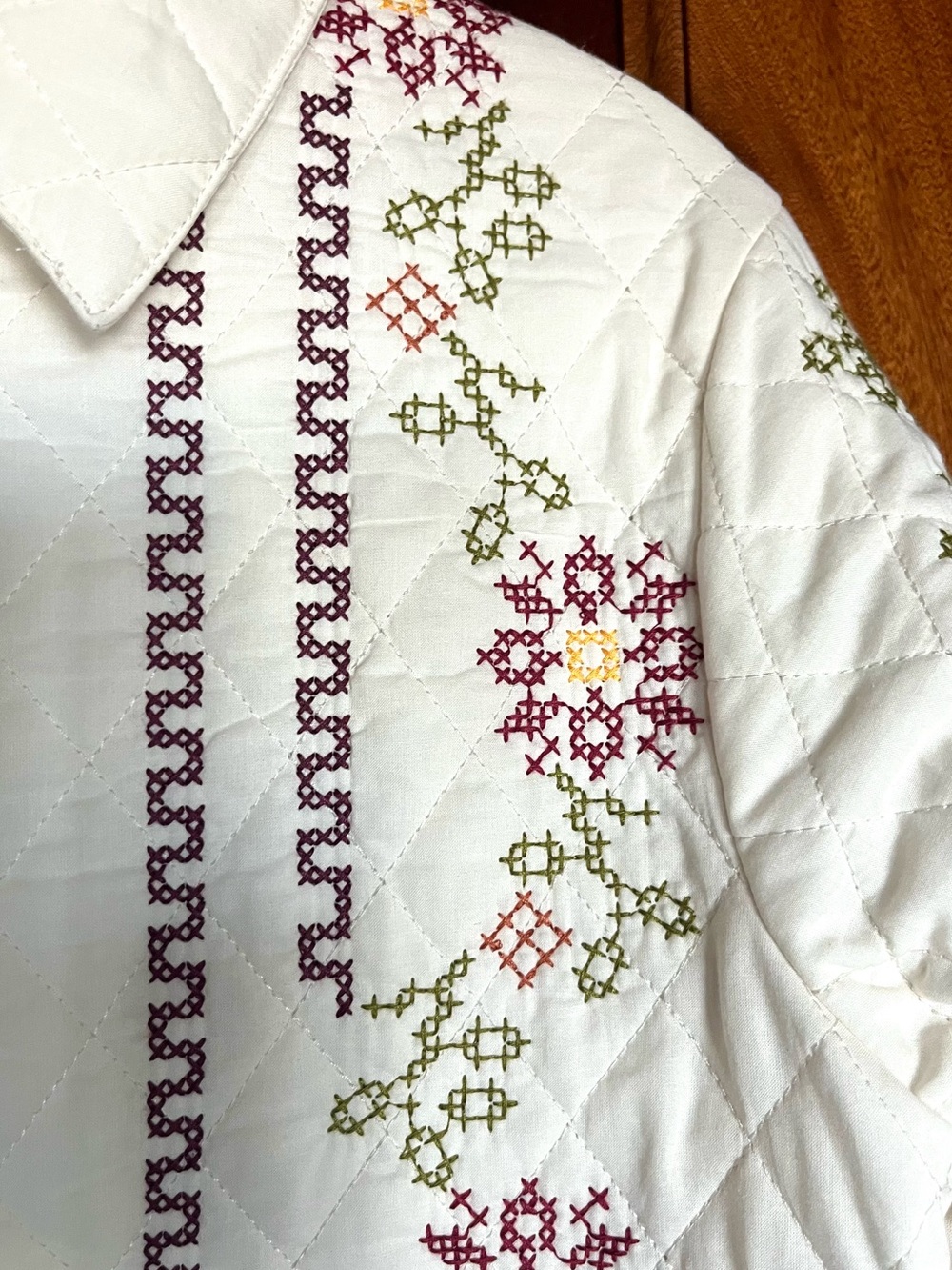 Christian Lacroix Embroidered Quilted Cream Jacket Cross Stitch Floral Detail 8 - Picture 4 of 7